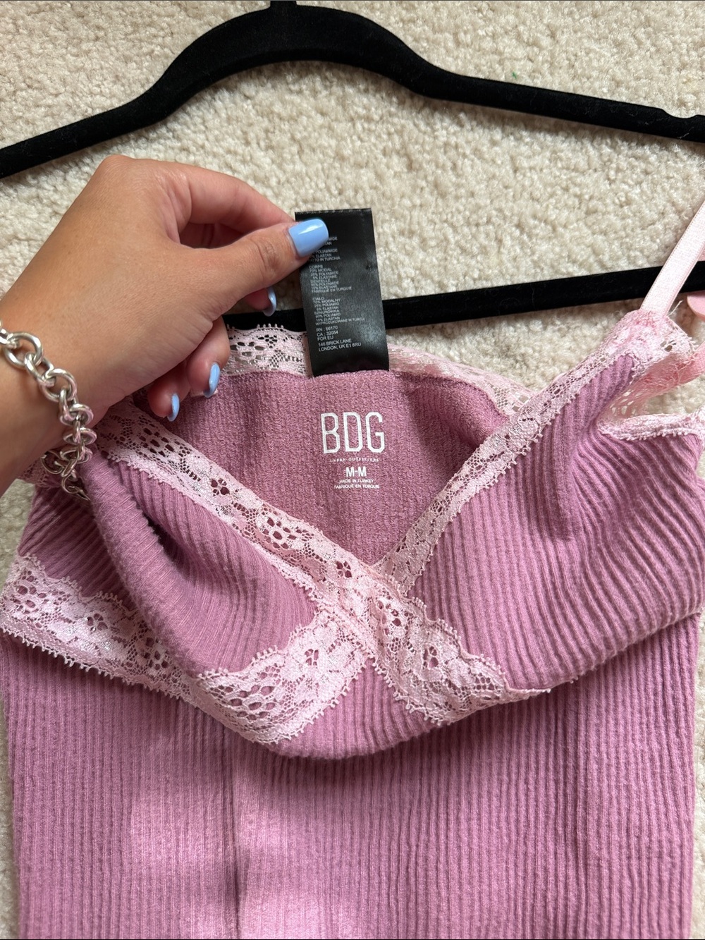 BDG Dusty Pink Ribbed Lace-Trim Camisole - Picture 2 of 3